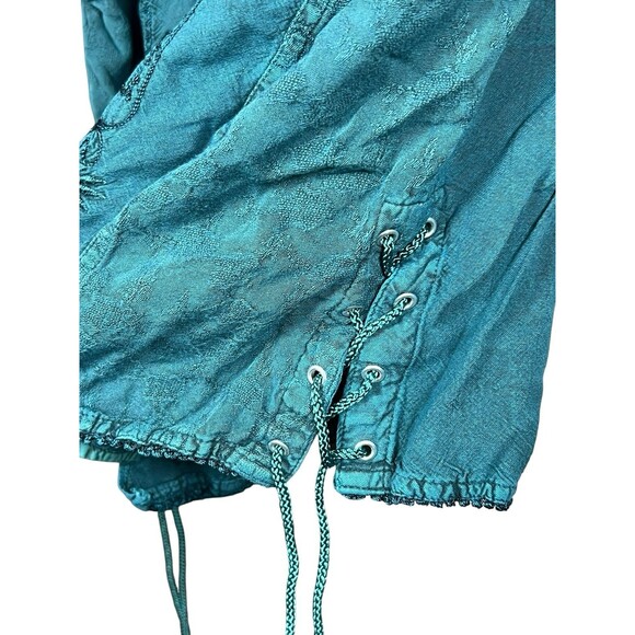 Cute Options XL Boho Embroidered Peasant Tank Corset Lace Up Teal Renaissance - Picture 4 of 8